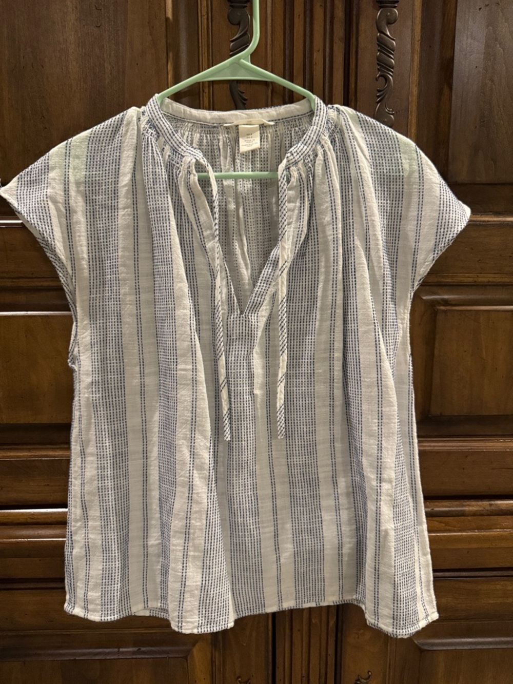 H&M White and Blue Striped Tie-Neck Tunic - NWOT - Small